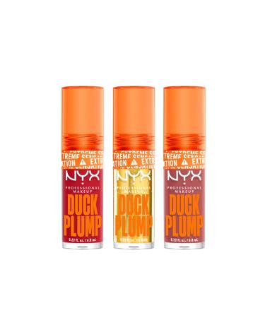 NYX Professional Makeup Lip Plumping Lacquer Trio Intense Color High-Shine Finish With Ginger Oil Vegan Duck Plump Shades: Cherry Spice Nude Swings Clearly Spicy