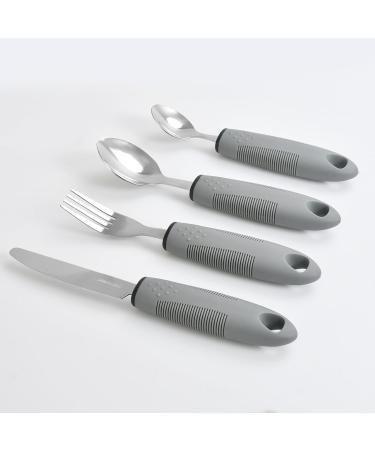 Extra Wide Easy Grip Cutlery Set of 4 - Ideal Dining Aid for Elderly and Disabled - Arthritis & Parkinson's Disease Friendly - Grey - Buy Online on GoSupps.com