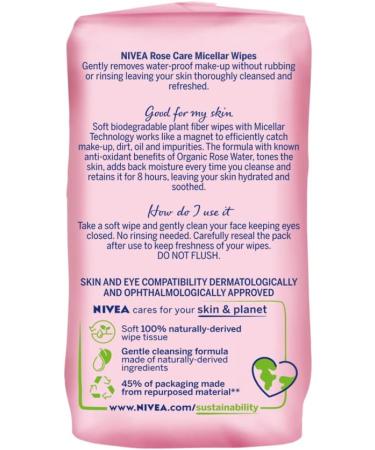 NIVEA Biodegradable Rose Care Cleansing Wipes (50 sheets) Biodegradable Wipes Made with 100% Renewable Plant Fibres Makeup Wipes with Organic Rose Water (Pack of 4) 50 Count (Pack of 4) - Buy Online on GoSupps.com