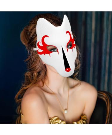 Alipis Fox Mask - White Blank Hand-Painted Japanese Style DIY Crafting Mask for Halloween Masquerade & Cosplay - Buy Online on GoSupps.com