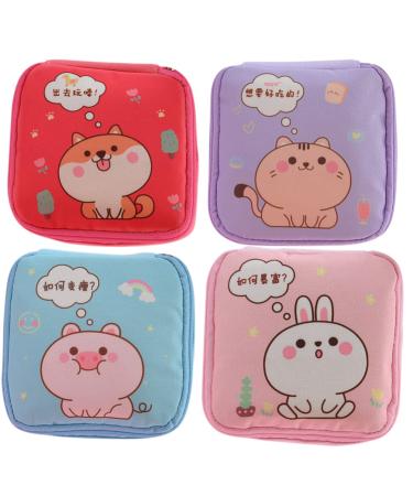 Healeved Period Bag Coin Pouch 4Pcs Sanitary Napkin Storage Bag Cartoon Zipper Nursing Pad Holder Washable Menstrual Pad Bags Tampons Holder Organizer Sanitary Napkin Organizer Period Kit