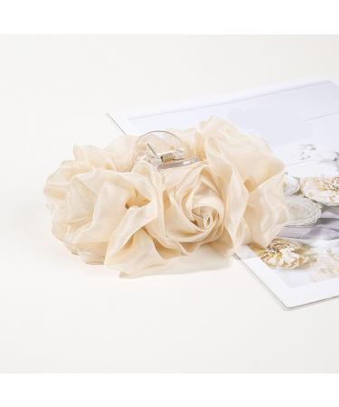 Strong Grip Hair Claw Women Chiffon Rose Flower Decor Clip Anti-slip Cross Teeth with Large for Functional Beige - Buy Online on GoSupps.com