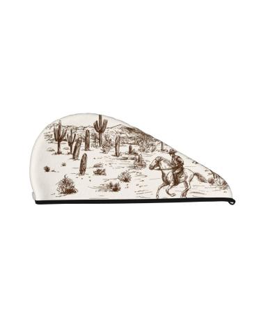 Hair Towel Wrap Hair Drying Towel with Button Towel Turban Head Towel to Dry Hair Quickly (Western Desert Cowboys3)