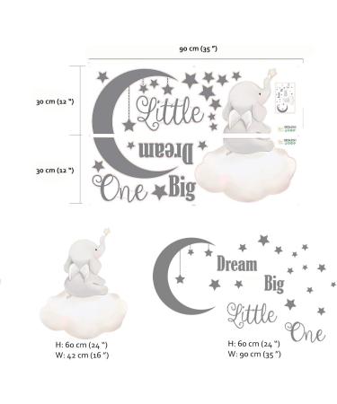 Runtoo Dream Big Little One Elephant Wall Stickers - Inspirational Quotes for Kids Bedroom, Playroom & Nursery Decoration - Buy Online on GoSupps.com