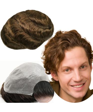 Toupee for Men Yanahair Wavy Hair Pieces Mens Toupee Human Hair Replacement System 100% European Real Human Hair Hairpieces Hair System 0.04mm Soft Thin Skin PU V-loop (#4 Light Brown 8"x10")