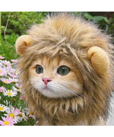 Lion Mane Wig for Cat - Pet Fancy Dress up Cat Wig with Ears Lion Mane Costume for Cat Washable Comfy Lion Hair Cat Clothes for Cosplay Holiday Photo Shoots Party Activity (Yellow L) L Yellow - Buy Online on GoSupps.com