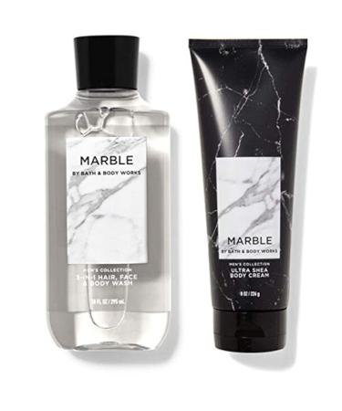 Bath and Body Works Men's Collection New Fall Scent - MARBLE - Full Size Body Care - 2 Piece Set - 10 fl oz 3-in-1 Hair Face & Body Wash and 8 oz Ultra Shea Body Cream