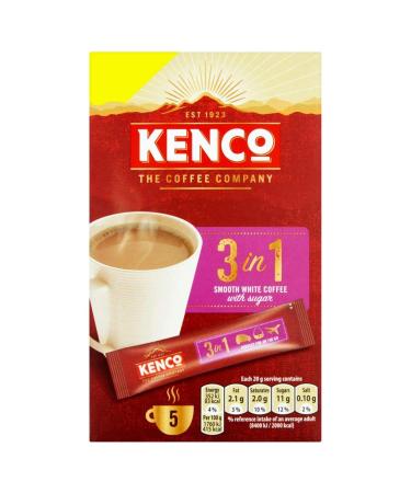 Kenco 3 in 1 Smooth White Instant Coffee with Sugar Sachets X5