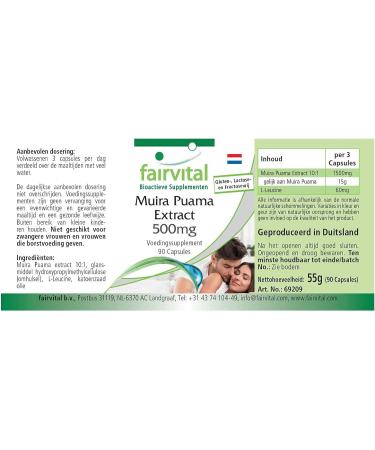 Fairvital Muira Puama Extract 500mg - Vegan - High Dosage - 90 Capsules - Buy Online on GoSupps.com