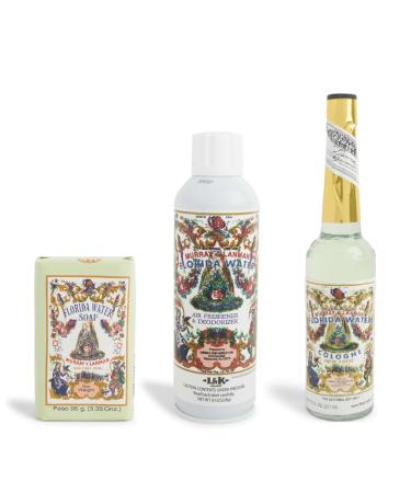 Lenman & Kemp Florida Water Soap 3.35oz + Florida Water Air Freshener & Deodorizer 8oz + Florida Water Cologne 7.5oz