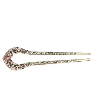 Frcolor Vintage Hair Stick Crystal Rhinestone Double Prong Hairpin Stick Hairstyle Chignon Hairpin (Purple)