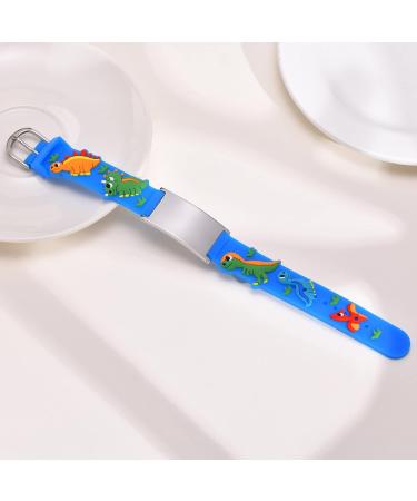 Customizable Kids Medical ID Bracelet - Blue and White Dinosaur Silicone Wristband with Alert Badge - 5.1''-6.5 - Buy Online on GoSupps.com