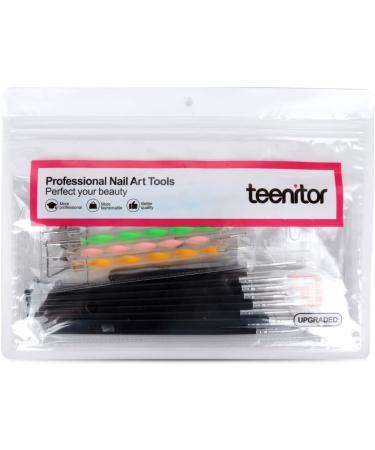 Teenitor Black Nail Art Brushes Set - 15pcs Painting Brushes & 5pcs Dotting Tools for Gel Nails - Professional Design Kit with 2-Way Dotting Pen - Buy Online on GoSupps.com