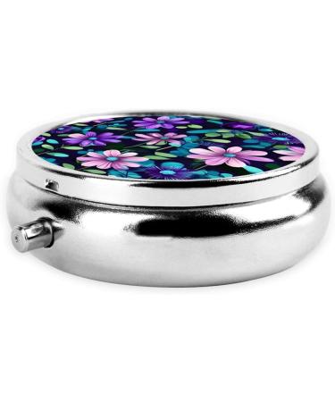 Purple Camellia Round Pill Box Organizer | 3-Compartment Portable Travel Pill Box for International Shipping - Buy Online on GoSupps.com