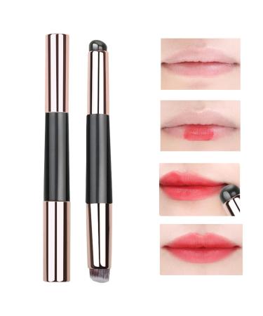 Acunny Silicone Lip Brush Lip Exfoliating Brush | Silicone Makeup Applicator | Multipurpose Lipstick Shine Makeup Brush Tool Soft Double Head Lip Oil Brush with Lid for Women and Girls black