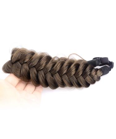 DIGUAN Messy Wide 2 Strands Synthetic Hair Braided Headband Classic Chunky Plaited Braids Elastic Stretch Hairpiece Women Girl Beauty accessory, 62g/2.1 oz (Dark Brown)