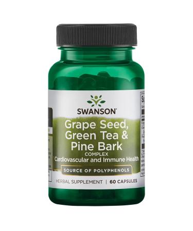 Swanson Grape Seed Green Tea & Pine Bark Complex Heart Cardiovascular Immune Support Health Antioxidant Healthy Blood Pressure Support Polyphenols OPCS Herbal Supplement 60 Capsules (Caps) 1