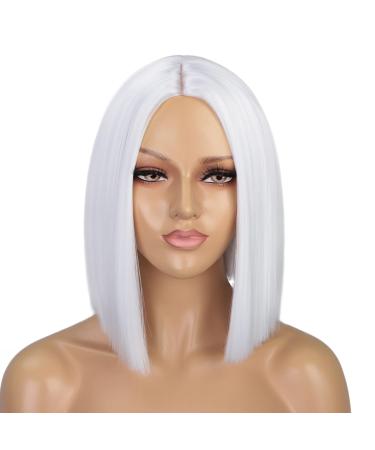 ENTRANCED STYLES White Wig Short Bob Wigs for Women 12Inch Heat Resistant Middle Part Straight Synthetic Wig Party Costume Halloween Cosplay Wig