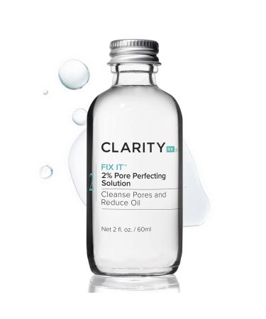 ClarityRx Fix It 2% Salicylic Acid Pore Perfecting Solution  Natural Plant-Based Treatment for Acne-Prone & Oily Skin (2 fl oz)