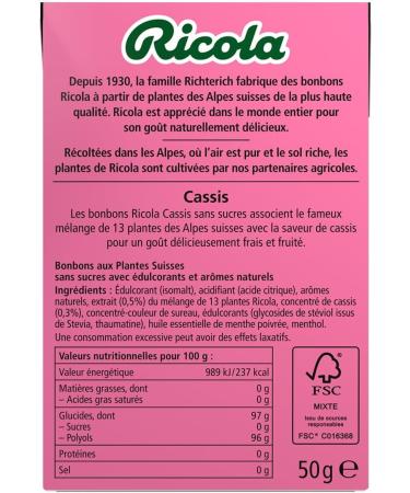 RICOLA - 20 Boxes of 50g - Sweets with Swiss Plants - Blackcurrant fragrance - Refreshing - without sugars - Buy Online on GoSupps.com