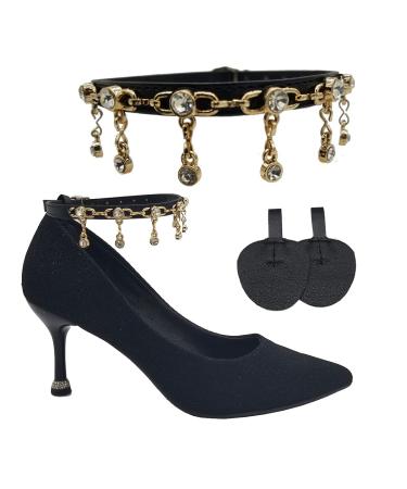 Ankle Straps for Heels Too Big Anti-slip Ankle Women Shoelace Diamond Decorations for Holding Loose High Heels Pumps Black 9inch