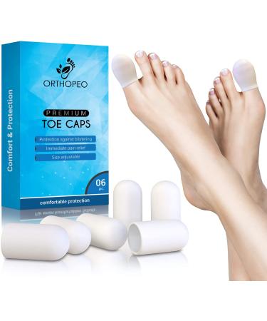 ORTHOPEO Toes Gel Protector Caps - Silicone Sleeves Nail Guard Women Men I Set of 6 Covers to Cushion and Protect Ingrown Toenails Corn Blisters Sport Runners Walking