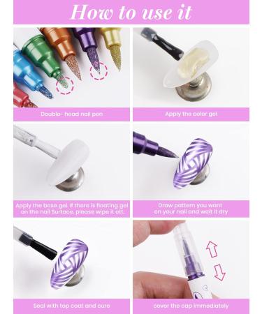 Kalolary 3D Dual-Ended Metallic Nail Art Pens Set - 10pcs Fine Tip Manicure Tools for DIY Painting Nails - Ideal for Easter Beauty Adorn - Women and Girls - Buy Online on GoSupps.com