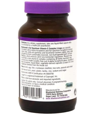 Bluebonnet Nutrition Vitamin E Complex 60 Licaps - Antioxidant Support & Immune Boost - Buy Online on GoSupps.com