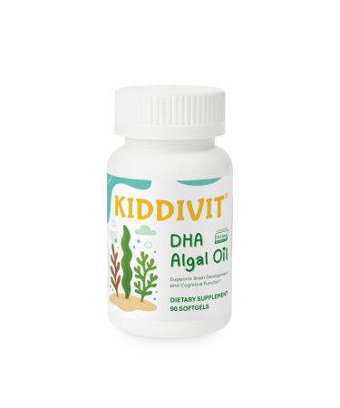 Kiddivit Algal Oil DHA Softgels for Kids Plant-Based Omega-3 from Algae 100 mg DHA per Softgel Supports Brain Eye and Nervous System Development Vegan 90 Softgels