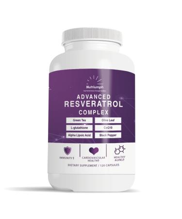 Nutriumph Advanced Resveratrol Complex 1400mg Antioxidant Supplement with CoQ10 L-Glutathione Alpha Lipoic Acid Green Tea Olive Leaf and Black Pepper 120 Vegan Capsules Non-GMO Made in USA