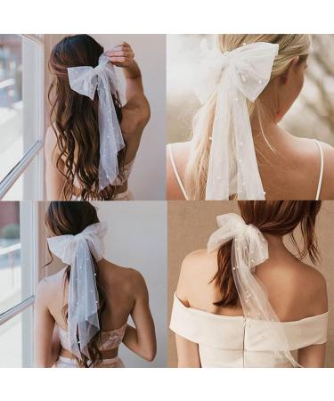 Bridal Wedding Veil with Bow & Pearl - Short Tulle Headpiece for Bachelorette & Bridal Shower Gifts - Buy Online on GoSupps.com
