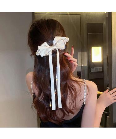 2 Pack Sparkly Rhinestone Tassel Hair Bows Clips for Women and Girls - Black & White - Buy Online on GoSupps.com