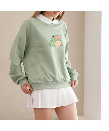 KIEKIECOO Cute Aesthetic Frog Sweatshirt for Teen Girls | Kawaii Cartoon Graphic Hoodie | Green Medium - Buy Online on GoSupps.com