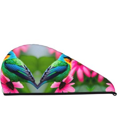 Colorful Flowers & Bird Coral Velvet Dry Hair Cap | Anti-Frizz Caps with Buttons for Curly Long & Thick Hair - International Shipping - Buy Online on GoSupps.com