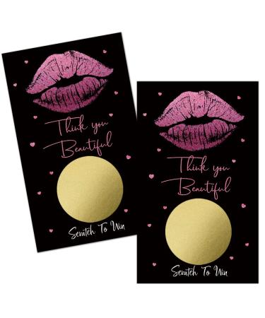 Haizct 50 Pack Thank You Blank Gift Certificate Scratch Off Cards for Small Business Spa Beauty Makeup Hair Salon Bridal Shower Baby Shower Country Wedding (Pink lip gloss) Gold Pink-GK096