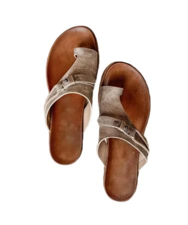 BIAJIAZHUA Women Foot Correction Beach Sandal Retro Comfortable Big Toes Hallux Valgus Flip Flops Ladies Summer Leisure Flat Slippers for Bunion Corrector Plantar Fasciitis (Color : Grey Size : 5.5)