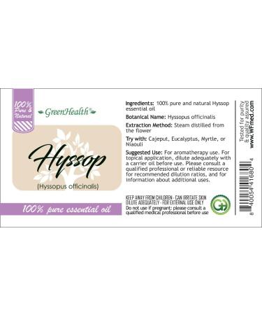 GreenHealth Hyssop Essential Oil - 4 fl oz (118 ml) Glass Bottle with Cap - 100% Pure Essential Oil - Buy Online on GoSupps.com