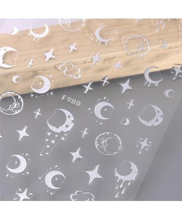 JMEOWIO Self-Adhesive Silver Nail Art Stickers - Moon, Star, Sun Design - 8 Sheets - Buy Online on GoSupps.com