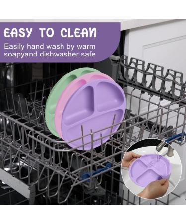 Vicloon Baby Suction Plate Set | Non Slip Silicone Weaning Plates for Toddlers | Self Feeding Divided Dishes | Fits Most Highchairs Trays | 3Pcs (Pink/Purple/Green) - Buy Online on GoSupps.com