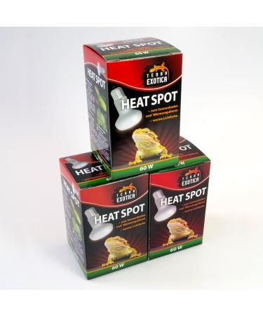 Terra Exotica Heat Spot 60 Watt -3 Packing Heat Lamp for Reptiles - 25W 40W 60W 75W 100W 150W - Terrarium Heat Spots lights - Terrarium lighting (3 60 W) 60 W 3