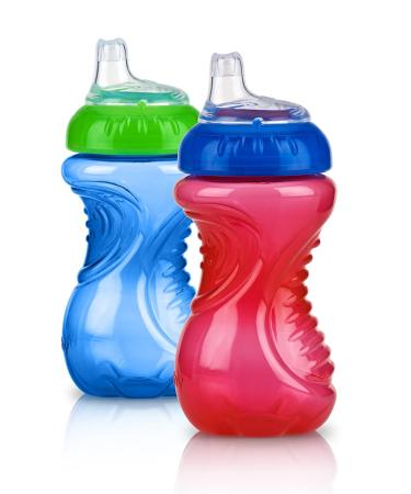 Nuby 2 Piece No Spill Easy Grip Trainer Cup 10 oz  Blue/Red 2 Count (Pack of 1) Blue/Red
