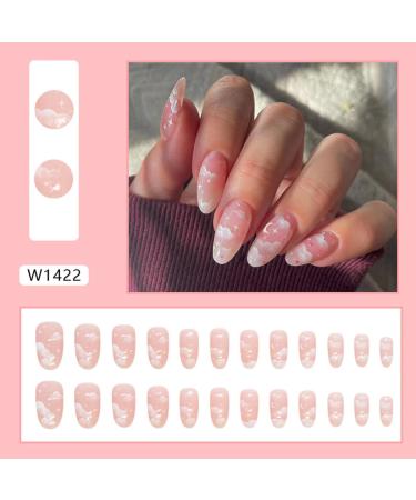 Almond Press on Nails - Medium White Clouds & Stars Acrylic False Nails | 24 Pcs Full Cover Stick on Nails for Women & Girls - Buy Online on GoSupps.com