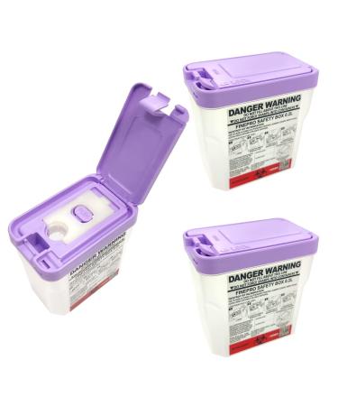 FINEPRO 0.2L Size Portable Pen-Needle Disposal Container Diabetes Care (0.2L, Purple+Clear, 3) 0.2L Purple+Clear 3