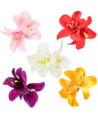 ANRONCH 5 Colors Artificial Flower Hair Clip  Bohemian Flower Hairpin Hawaiian Hibiscus Plumeria Hairpin for Seaside Holiday  Bridal Hair Accessories Bobby Pins Headwear for Woman Girl Lady Kids 5pcs
