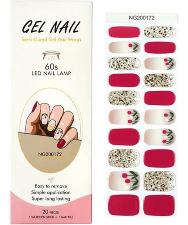 Foyute Semi Cured Gel Nail Strips 20 Pcs Soft Self-Adhesive Gel Nail Polish Wraps Sticker for Salon-Quality Manicure Set Long Lasting Easy to Apply & Remove Nail File & Wooden Stick (Cherries) - Buy Online on GoSupps.com
