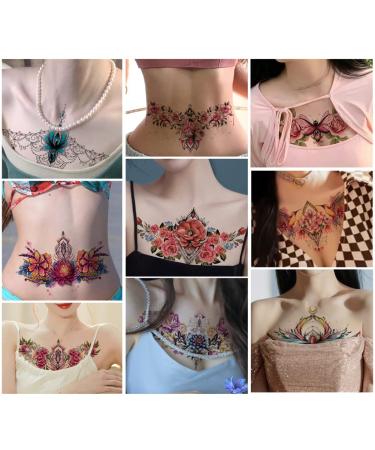 10-Sheet Realistic Butterfly Flower Temporary Tattoos for Women - Waterproof Body Art Stickers for Waist, Thigh, Chest, Hip - Long Lasting - Buy Online on GoSupps.com