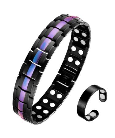Vicmag Men Magnetic Bracelets Titanium Steel Magnet Bracelet Ultra Strength Double Row 3500 Gauss Wristband Brazaletes with Adjustment Tool & Jewelry Gift Box (Purple Line)