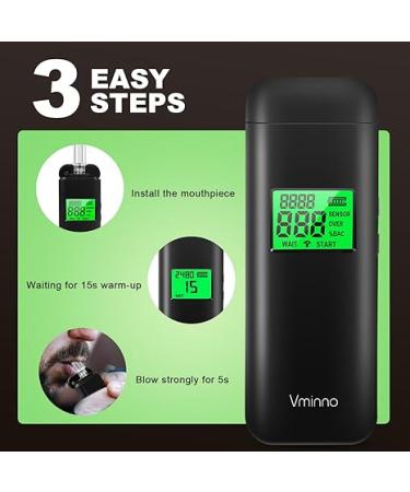 Vminno Breathalyzer  Professional-Grade Accuracy Rechargeable Breathalyzer for Alcohol Personal Breath Breathalyzer Tester with Memory and Warning Function for Home Party Use (10 Mouthpieces) - Buy Online on GoSupps.com