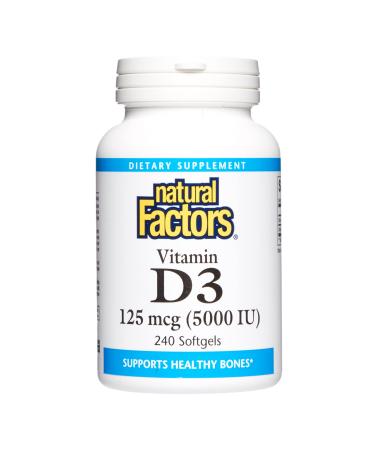 Natural Factors Vitamin D3 5000 IU (125 mcg) Supports Strong Bones Muscles and Immune Function 240 Softgels 240 Count (Pack of 1)