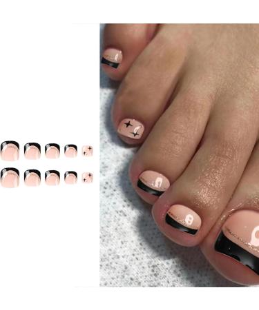 French Tips Press On Toenails Artificial Toenails False Toenails Full Cover Toe Nails-Shiny Toenails Decor for Women False Toenails French Style Artificial Short Toenails Full Cover Toe Nails Gifts - Buy Online on GoSupps.com